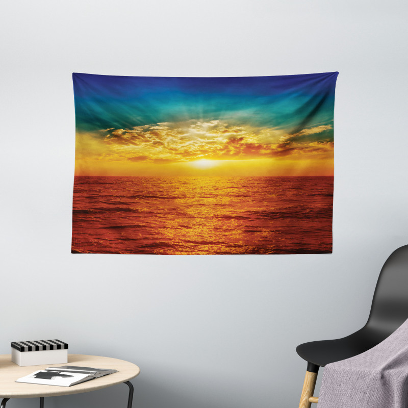 Sunset Seaside Clouds Wide Tapestry
