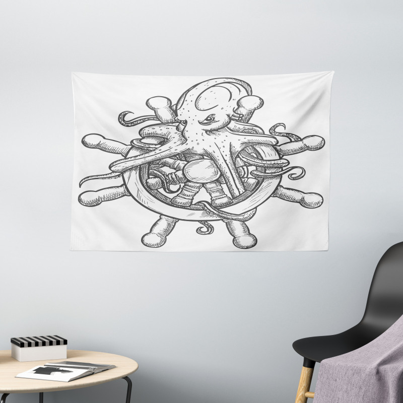 Sketch Sailboat Wheel Wide Tapestry