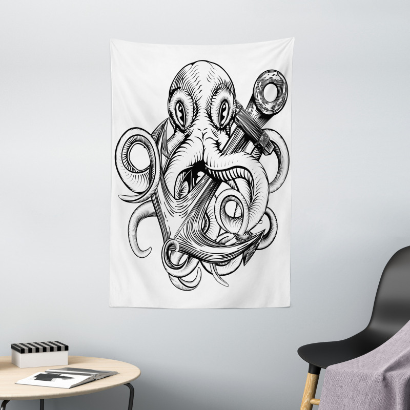 Octopus Ship Sketch Tapestry