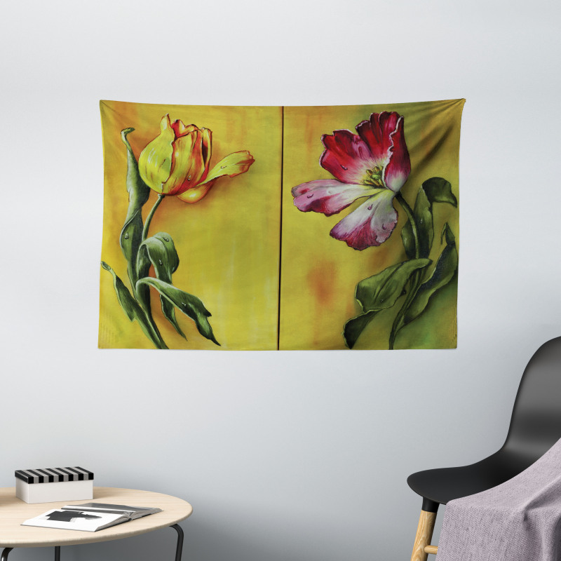 Retro Flower Painting Wide Tapestry