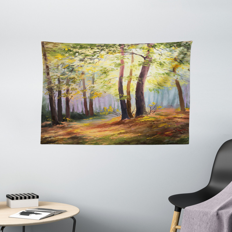 Spring in Forest Leaves Wide Tapestry