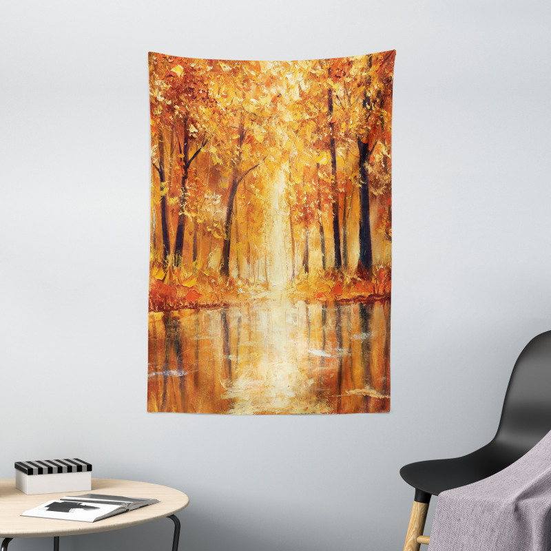 Forest Lake Fall Trees Tapestry