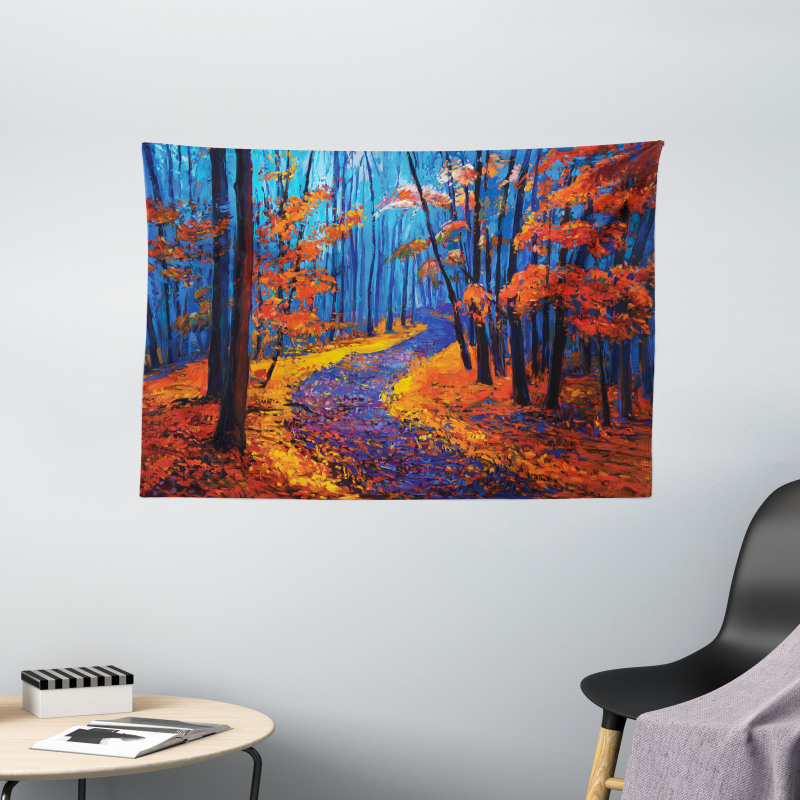 Forest in Fall Season Wide Tapestry
