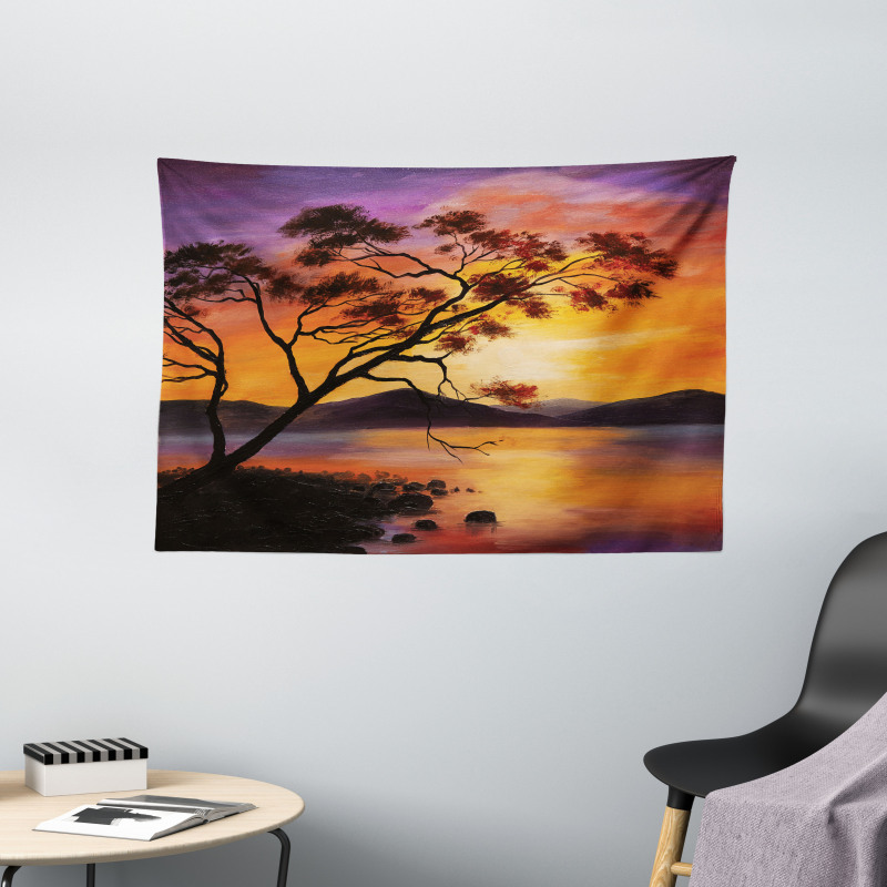 River Mountain Sunset Wide Tapestry