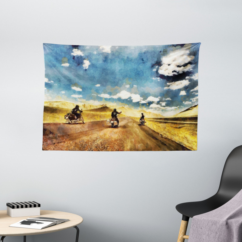 Motorcycles Countryside Wide Tapestry