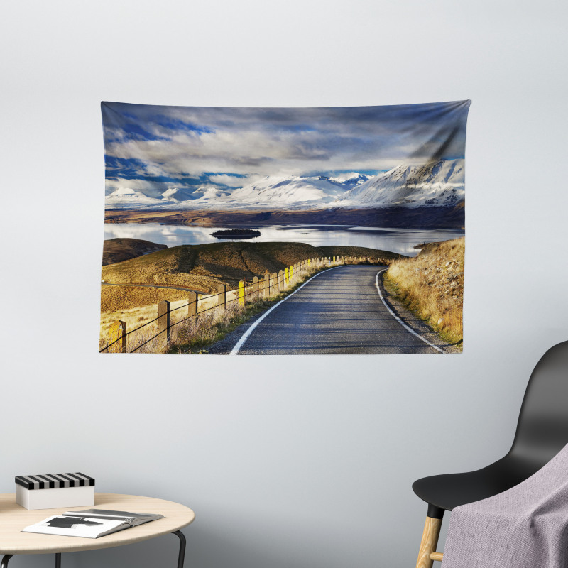 River Snowy Mountain Wide Tapestry