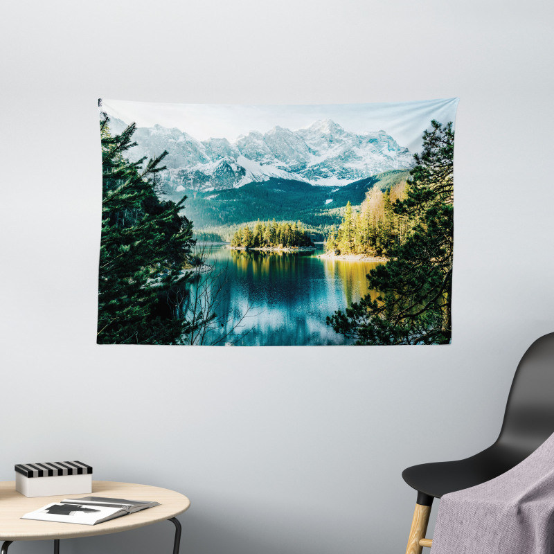 Mountain Frozen Lake Wide Tapestry