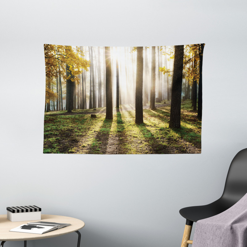 Forest Leaves at Sunrise Wide Tapestry