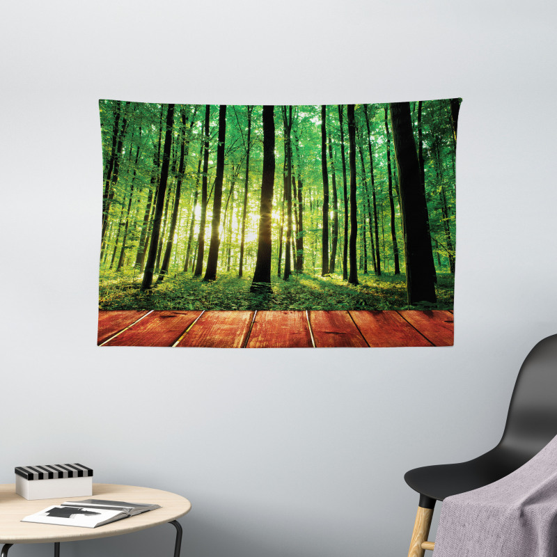 Sunlight Forest Trees Wide Tapestry