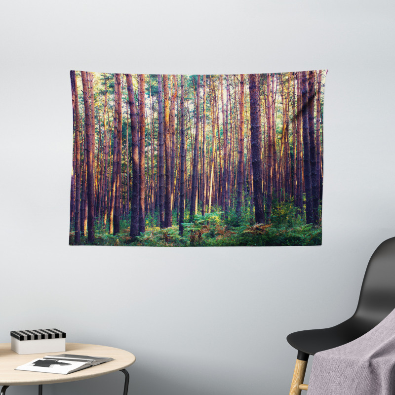 Fall Trees Forest Trunks Wide Tapestry