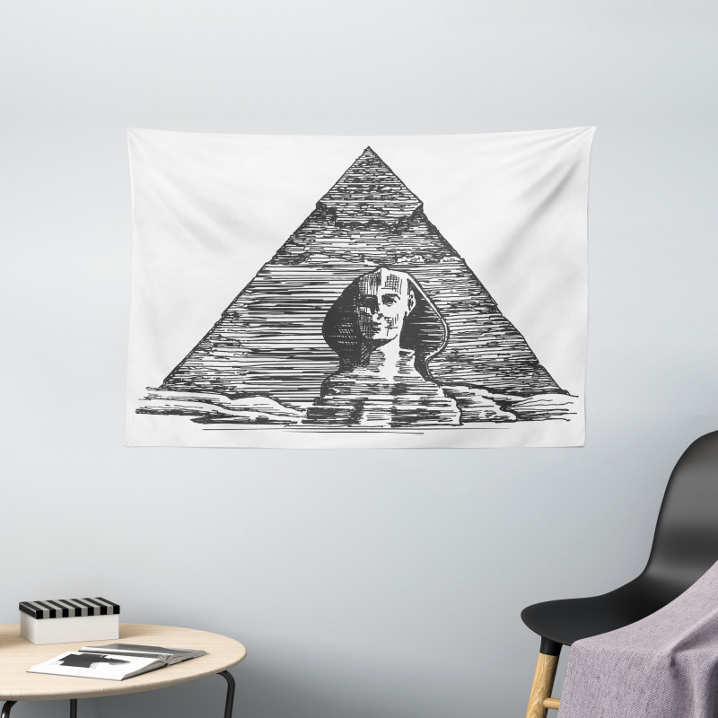 Sphinx Pyramid Sketch Wide Tapestry