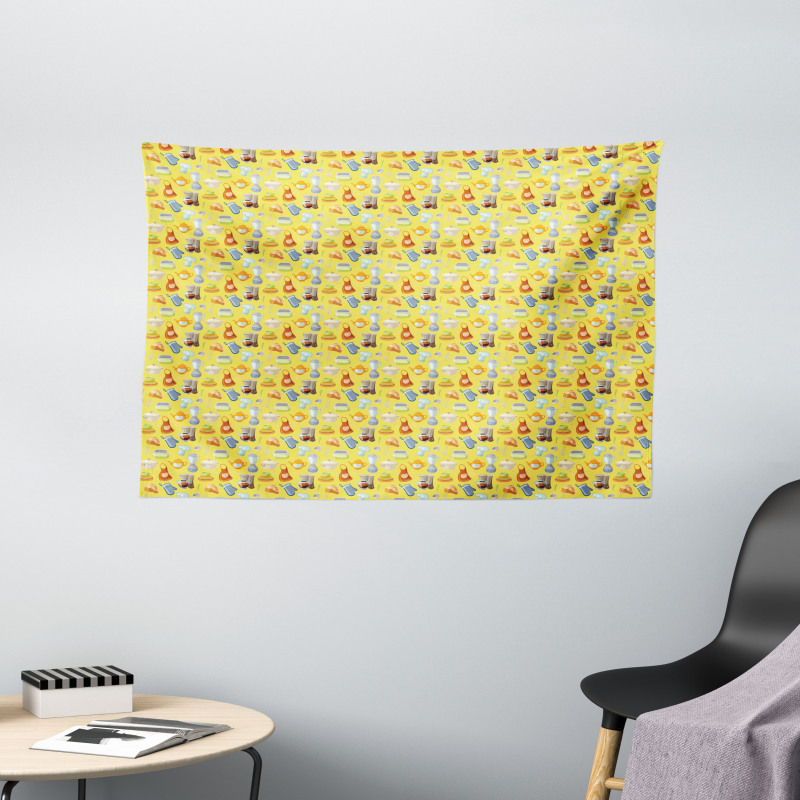 Yellow Kitchenware Wide Tapestry