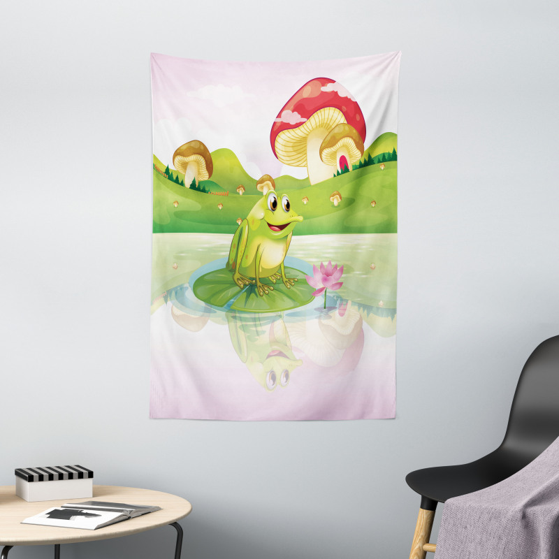 Frog on Water Lily Art Tapestry