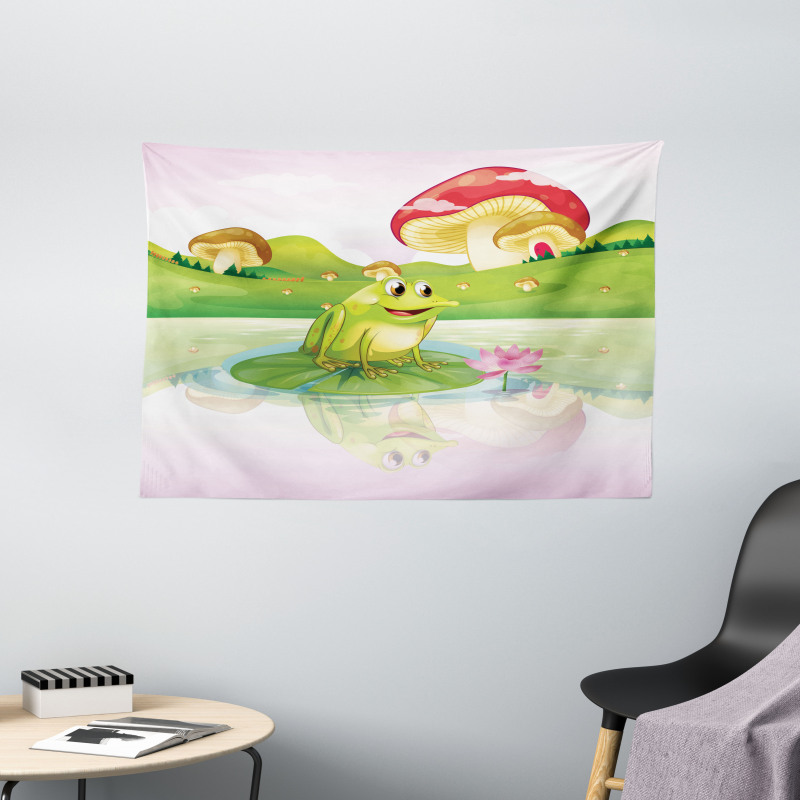 Frog on Water Lily Art Wide Tapestry