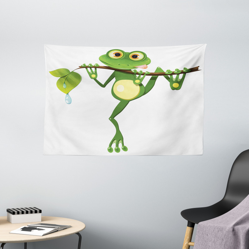 Frog on Branch Jungle Wide Tapestry