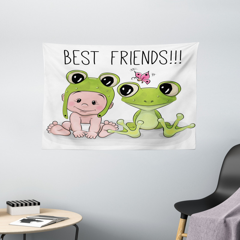 Baby Frog Love Friends Wide Tapestry