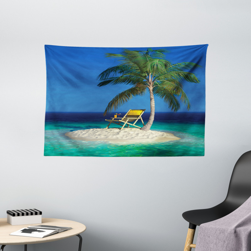 Chair Under a Palm Tree Wide Tapestry