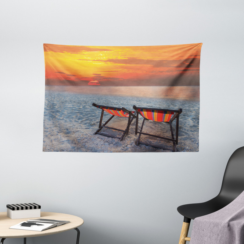 Beach with Colorful Sky Wide Tapestry