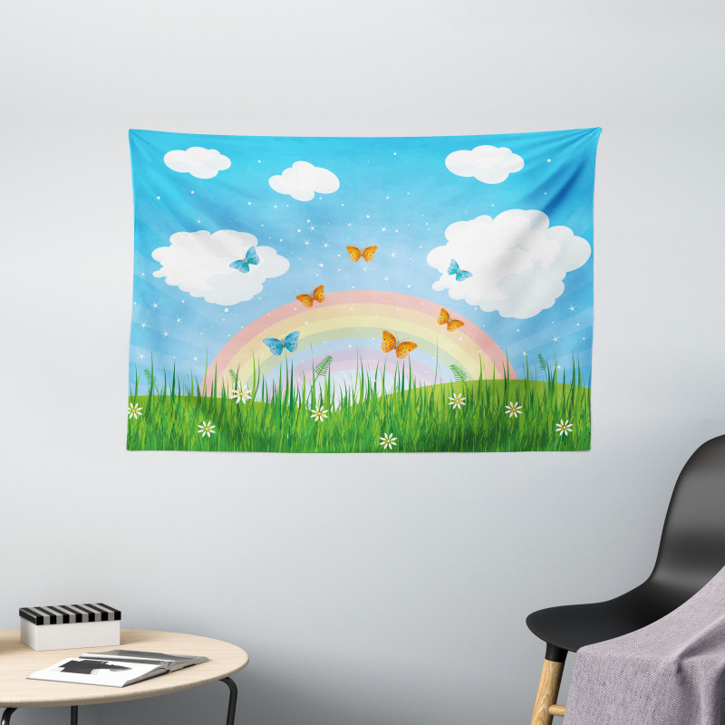 Meadow Butterfly Rainbow Wide Tapestry