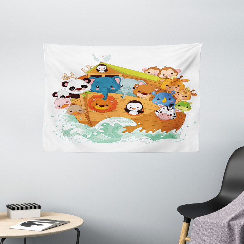 Colorful Ark Lions Wide Tapestry