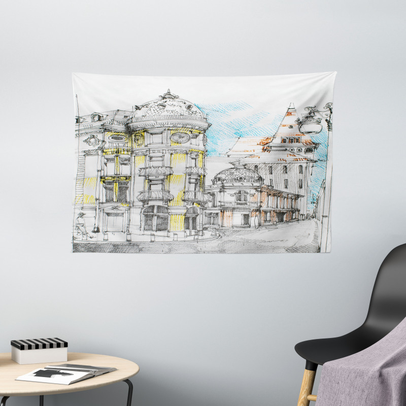 European City Sketch Wide Tapestry