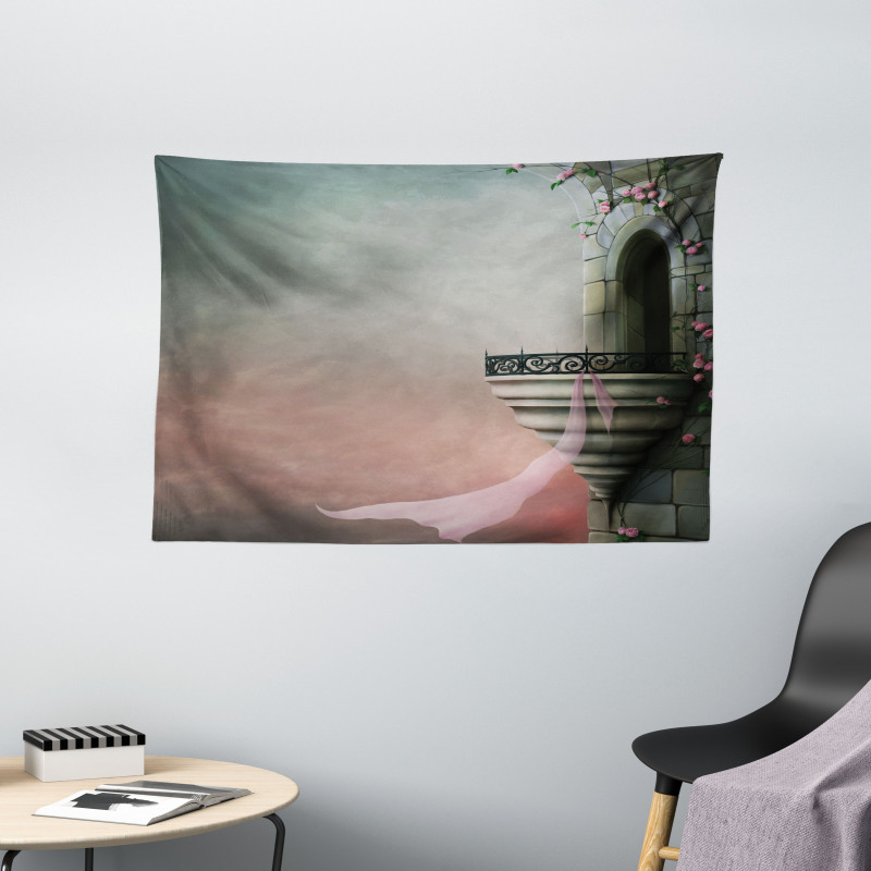 Old Medieval Tower Rose Wide Tapestry