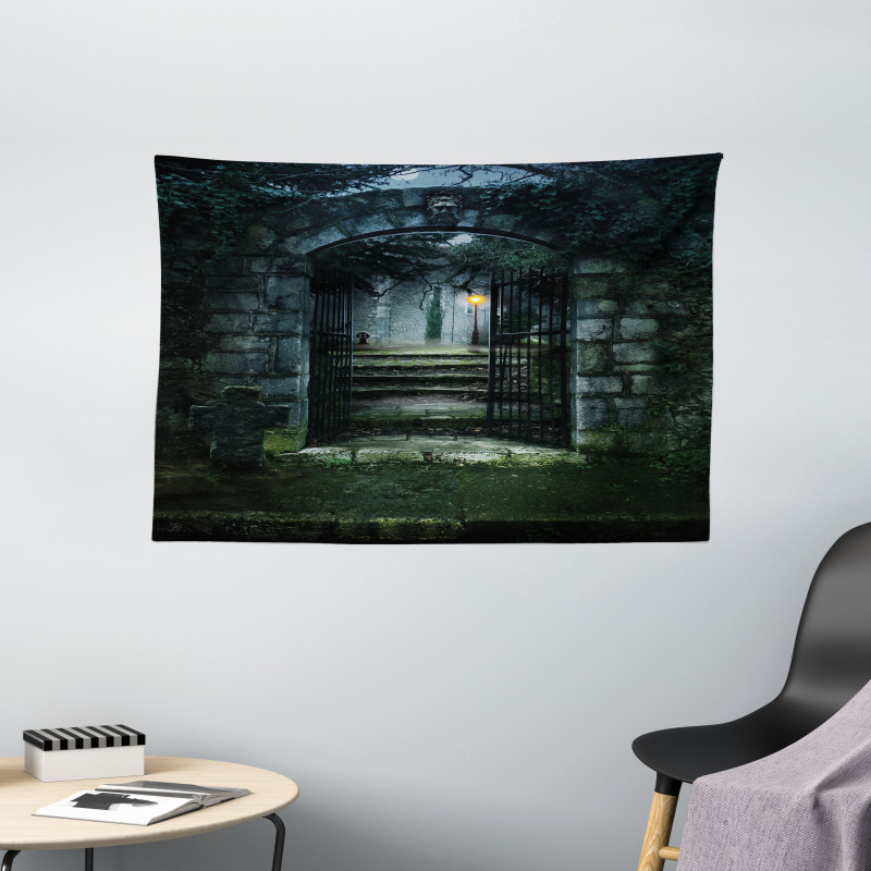 Dark Haunted Castle Wide Tapestry