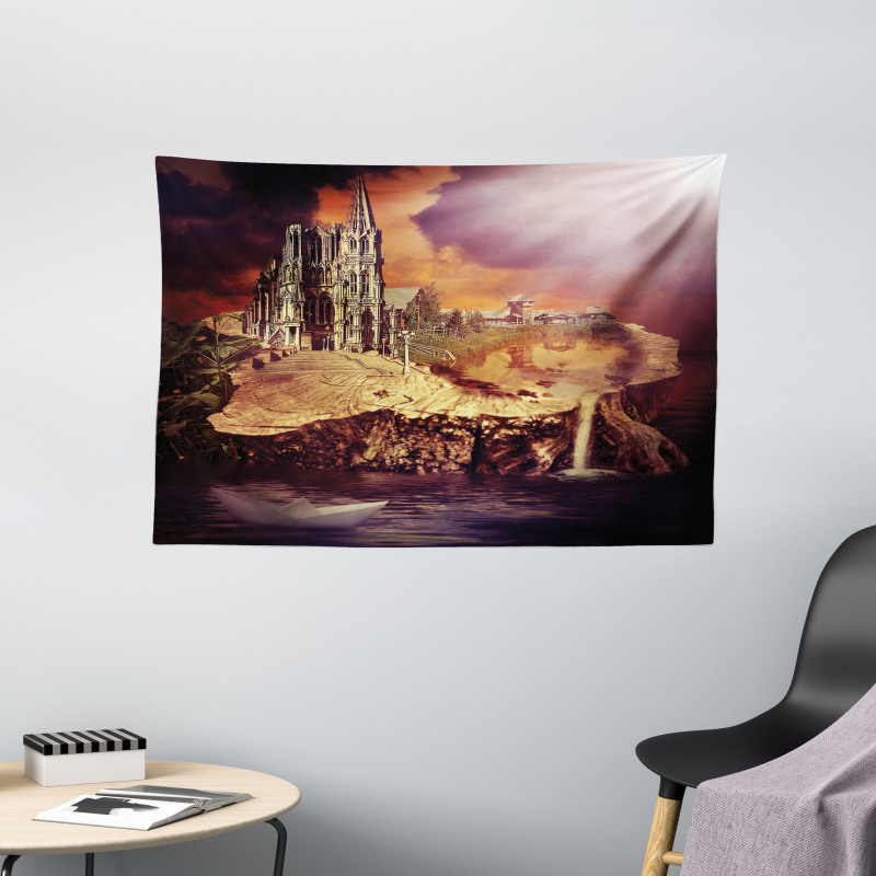 Fantasy Castle Village Wide Tapestry