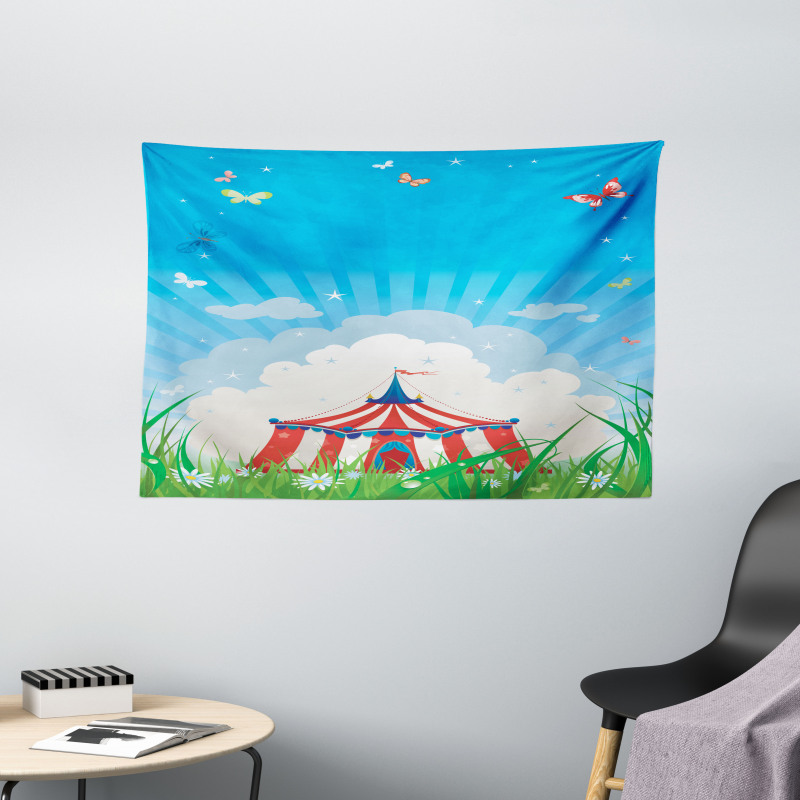 Circus Tent with Clouds Wide Tapestry