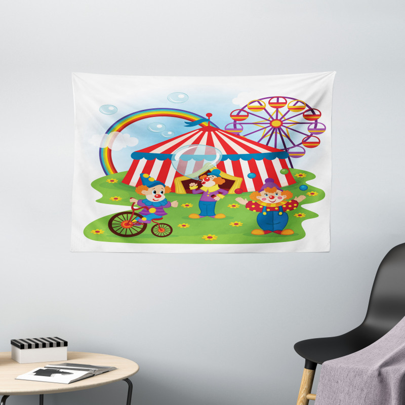 Fun Circus Scene Clowns Wide Tapestry