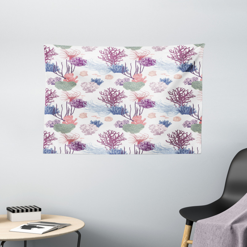 Engraved Reef Coral Designs Wide Tapestry