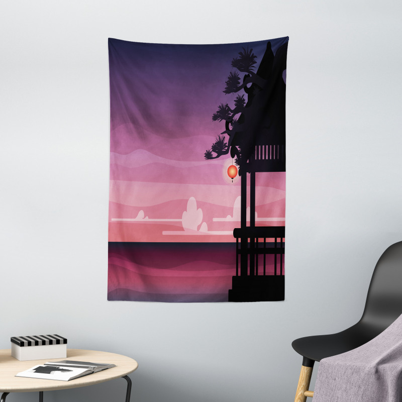 Ethnic Asian Pavilion Sunset Tapestry