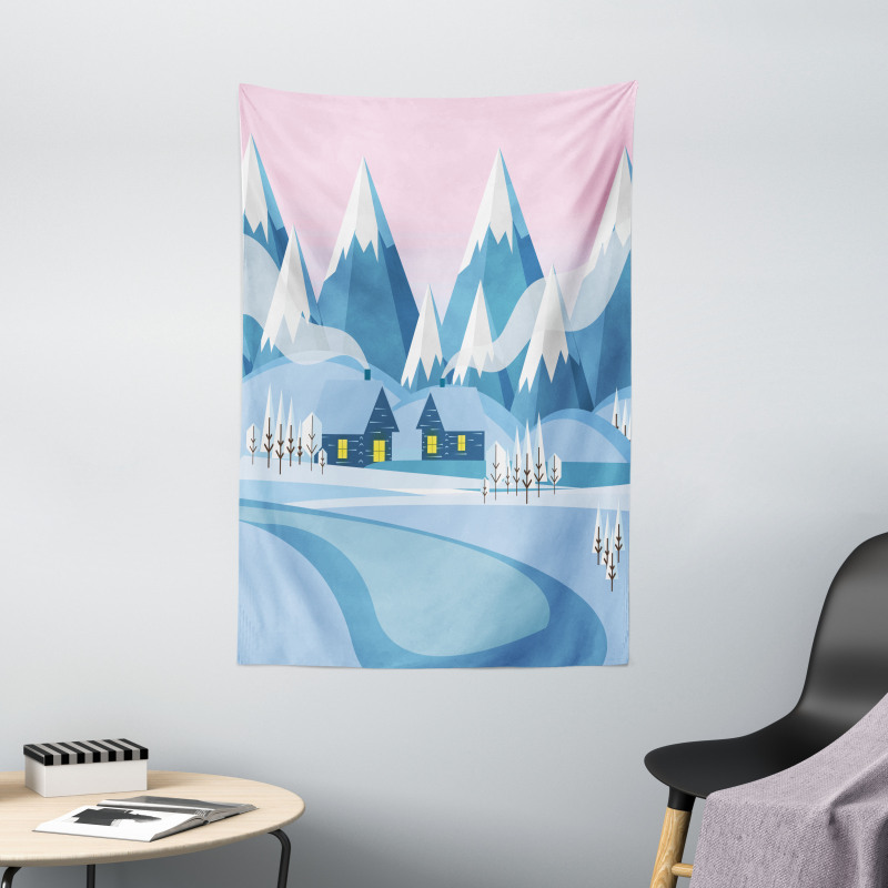 Winter Landscape Cottages Tapestry