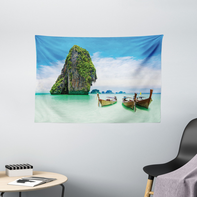 Rock in the Sea Coast Wide Tapestry