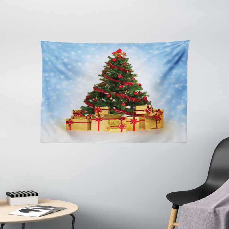 Fir Tree Snowy Weather Wide Tapestry