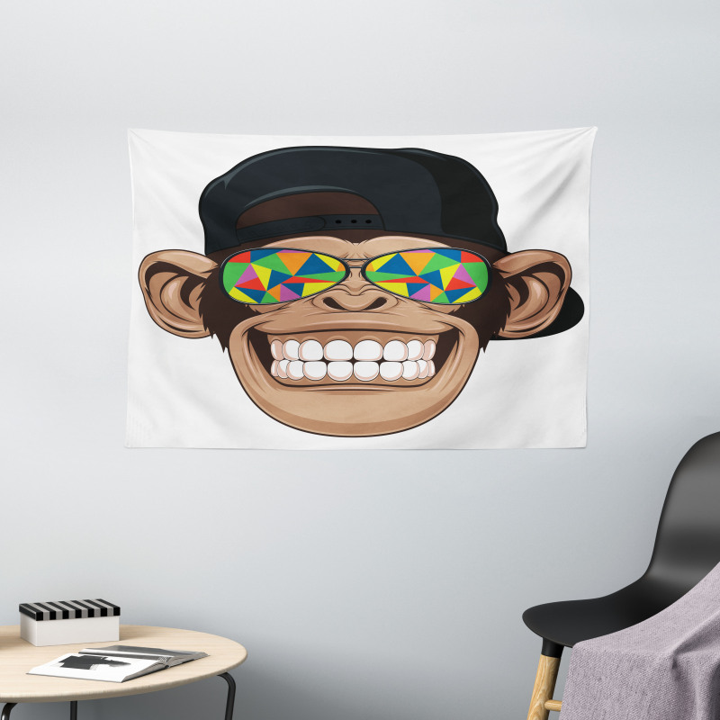Hipster Monkey Glasses Wide Tapestry
