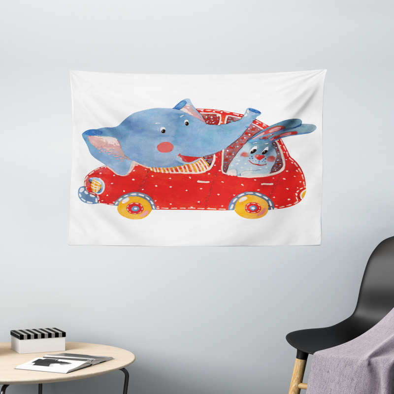 Funny Animal in a Car Wide Tapestry