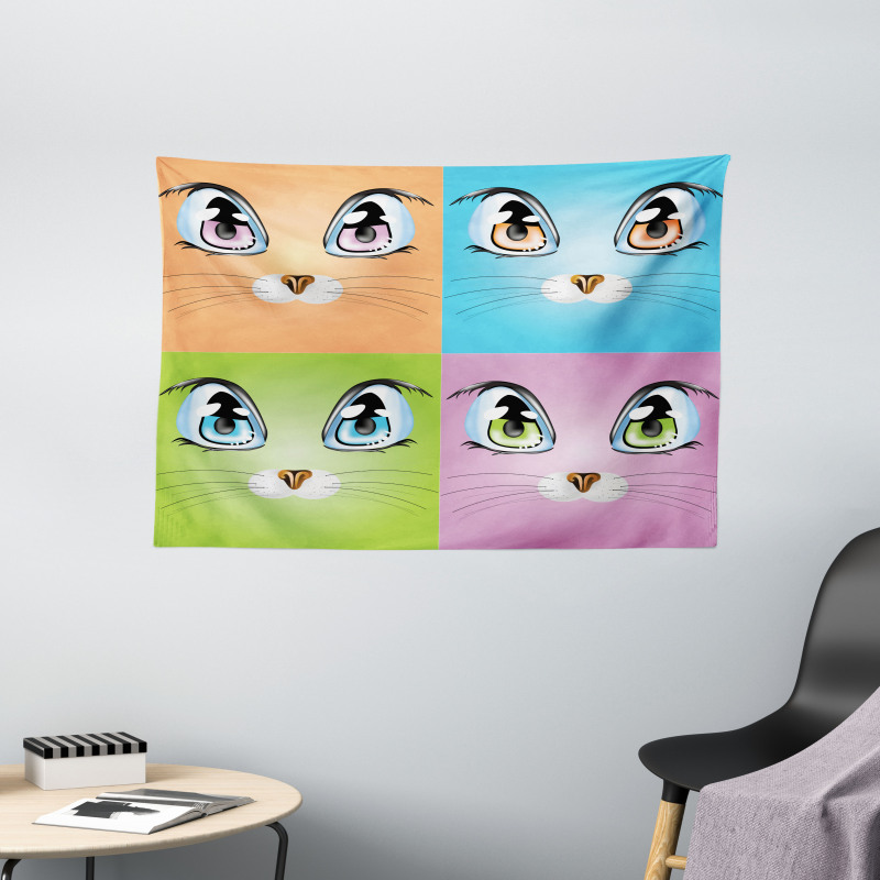 Colorful Animal Kitten Wide Tapestry