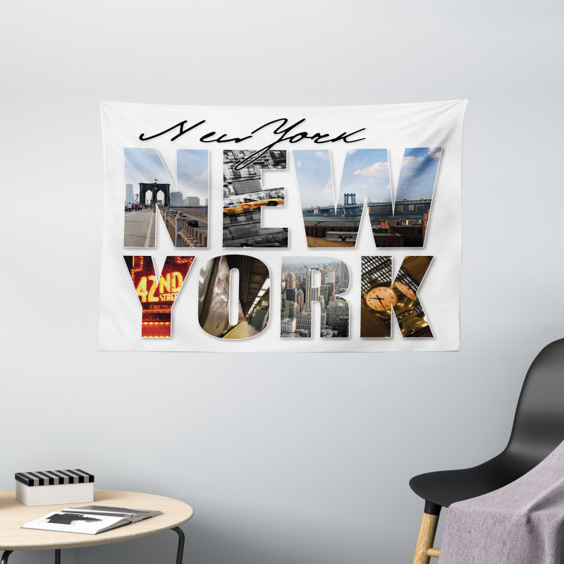 New York Collage Wide Tapestry