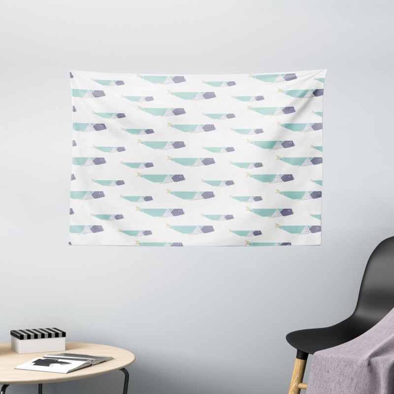 Origami Style Mammal Fish Wide Tapestry