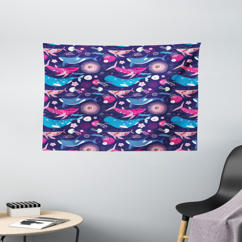 Floral Nautical Elements Wide Tapestry