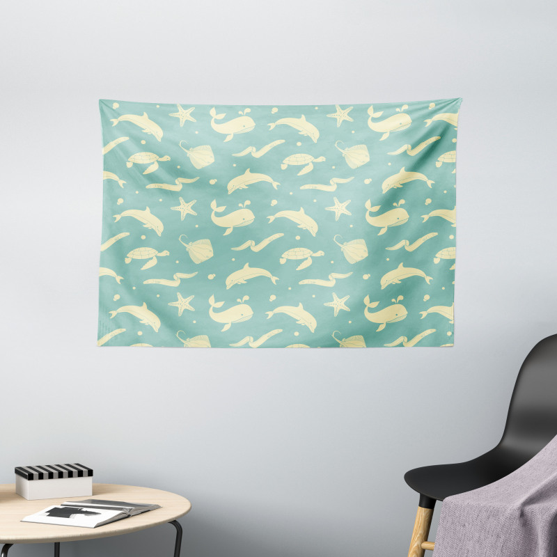 Soft Dolphin Turtle Starfish Wide Tapestry