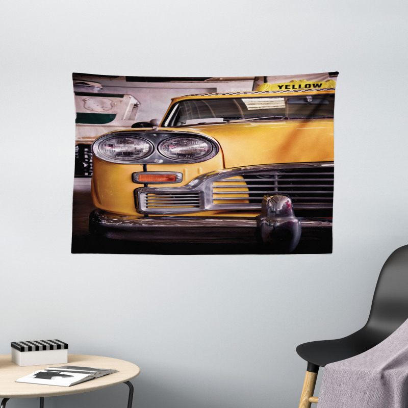 Antique Yellow Taxi Wide Tapestry