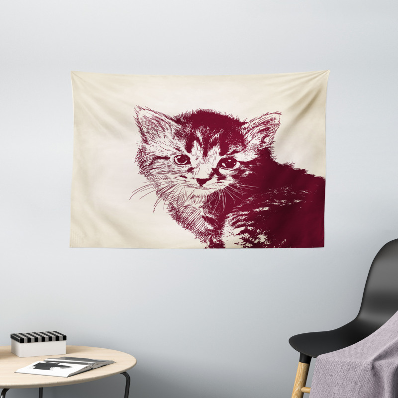 Grunge Retro Kitty Cat Wide Tapestry