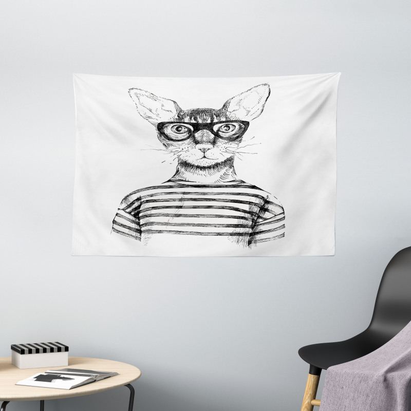Hipster New Age Cat Wide Tapestry