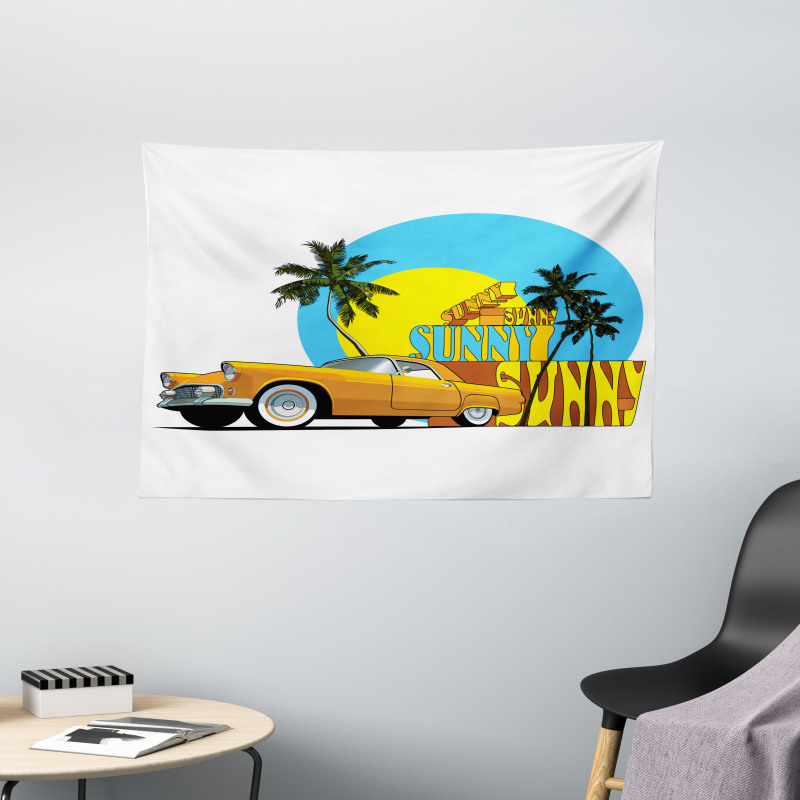 Vintage Car in City Miami Wide Tapestry
