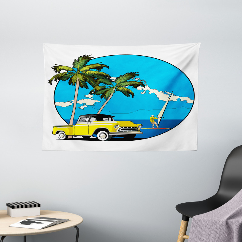 Nostalgic Chevy Car Wide Tapestry