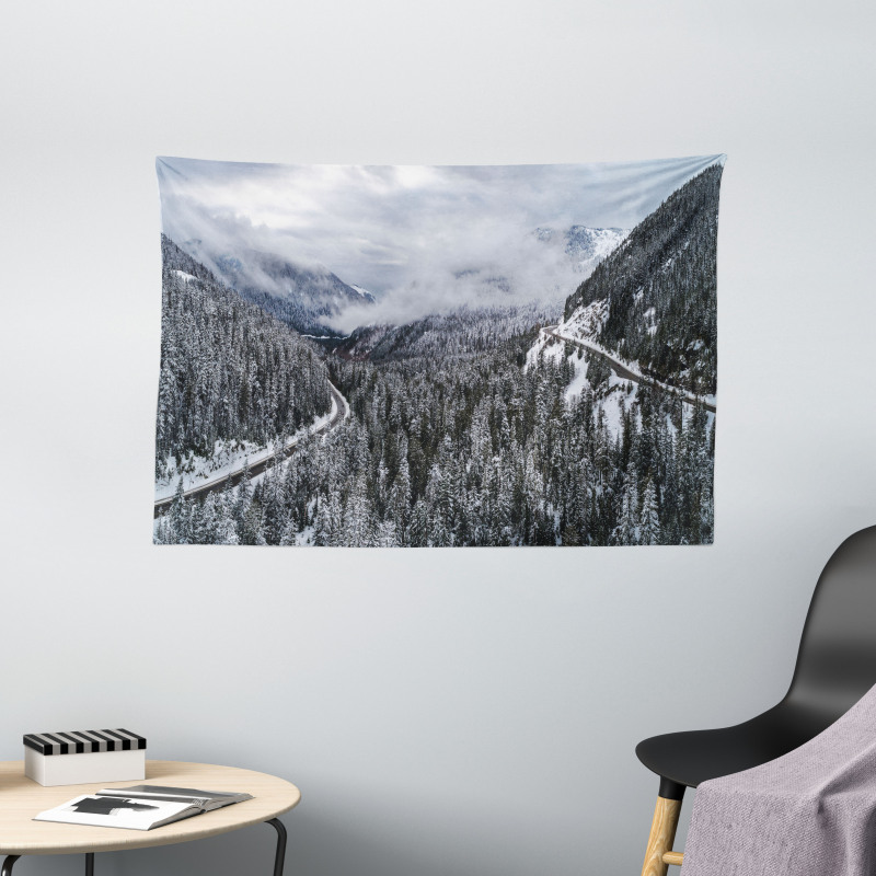 Highway in Winter Forest Wide Tapestry