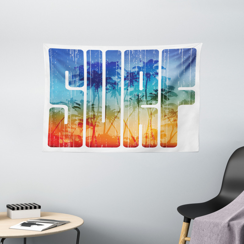 Surf Retro Letters Palms Wide Tapestry