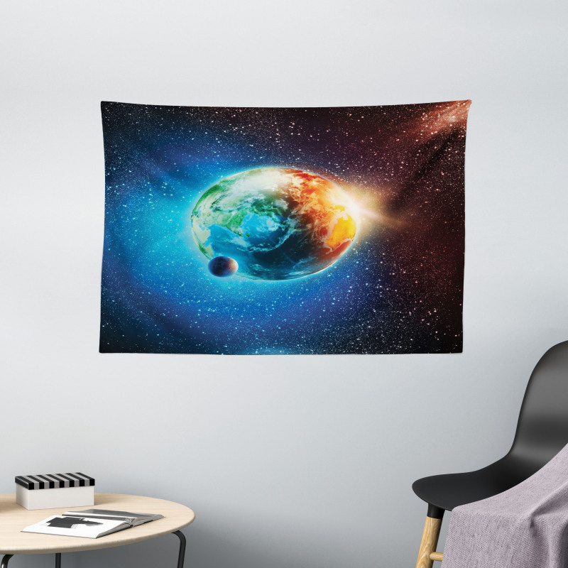 Planet Earth Sun Rays Wide Tapestry